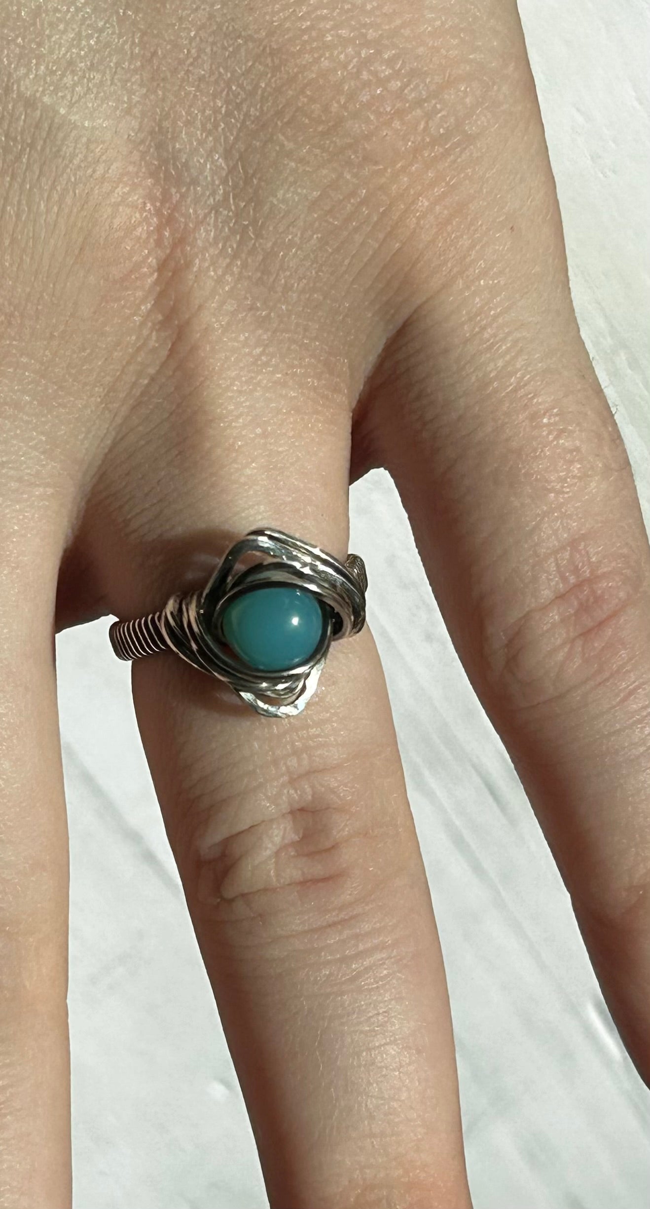 Peruvian Blue Opal Hammered Ring
