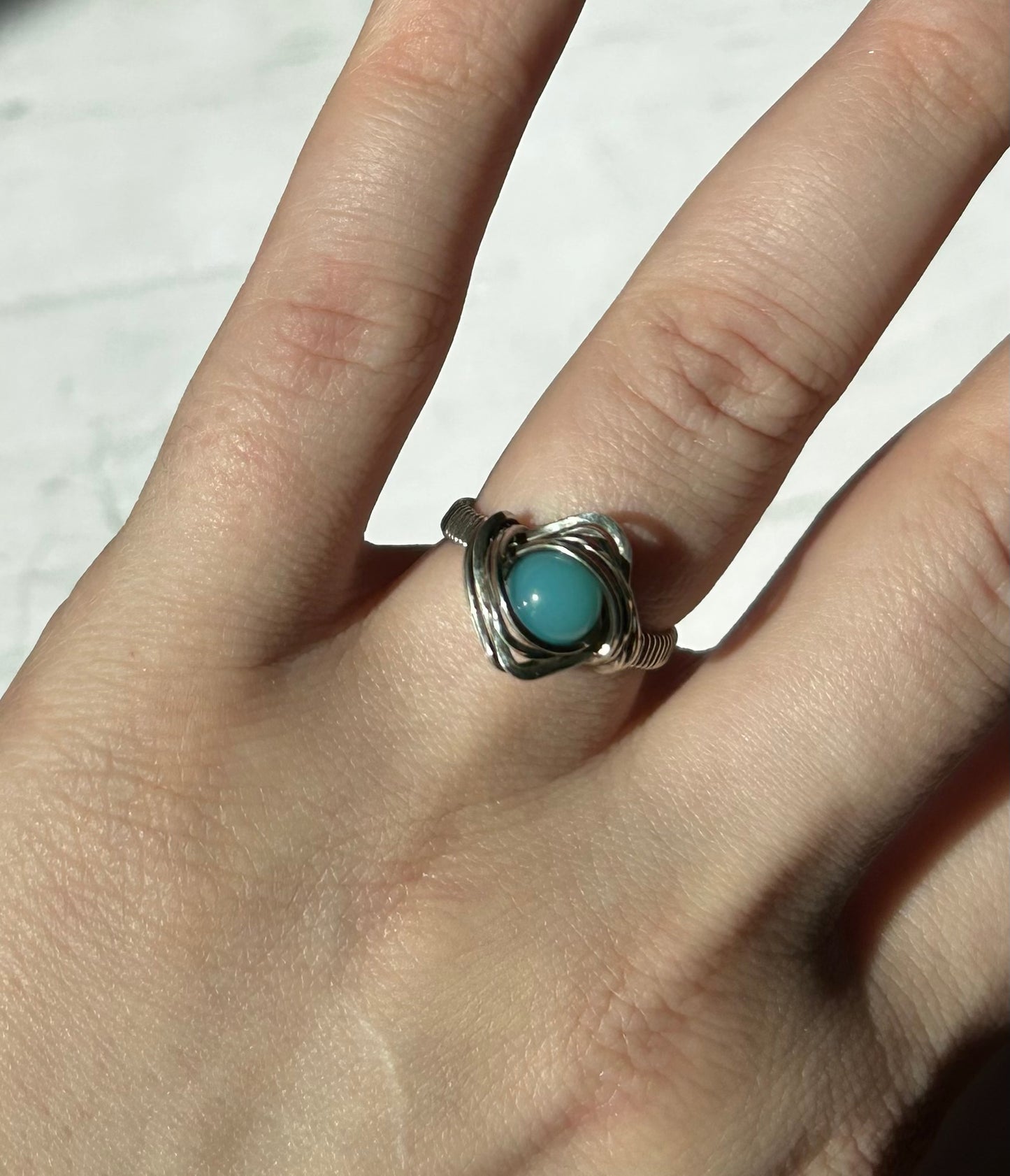 Peruvian Blue Opal Hammered Ring