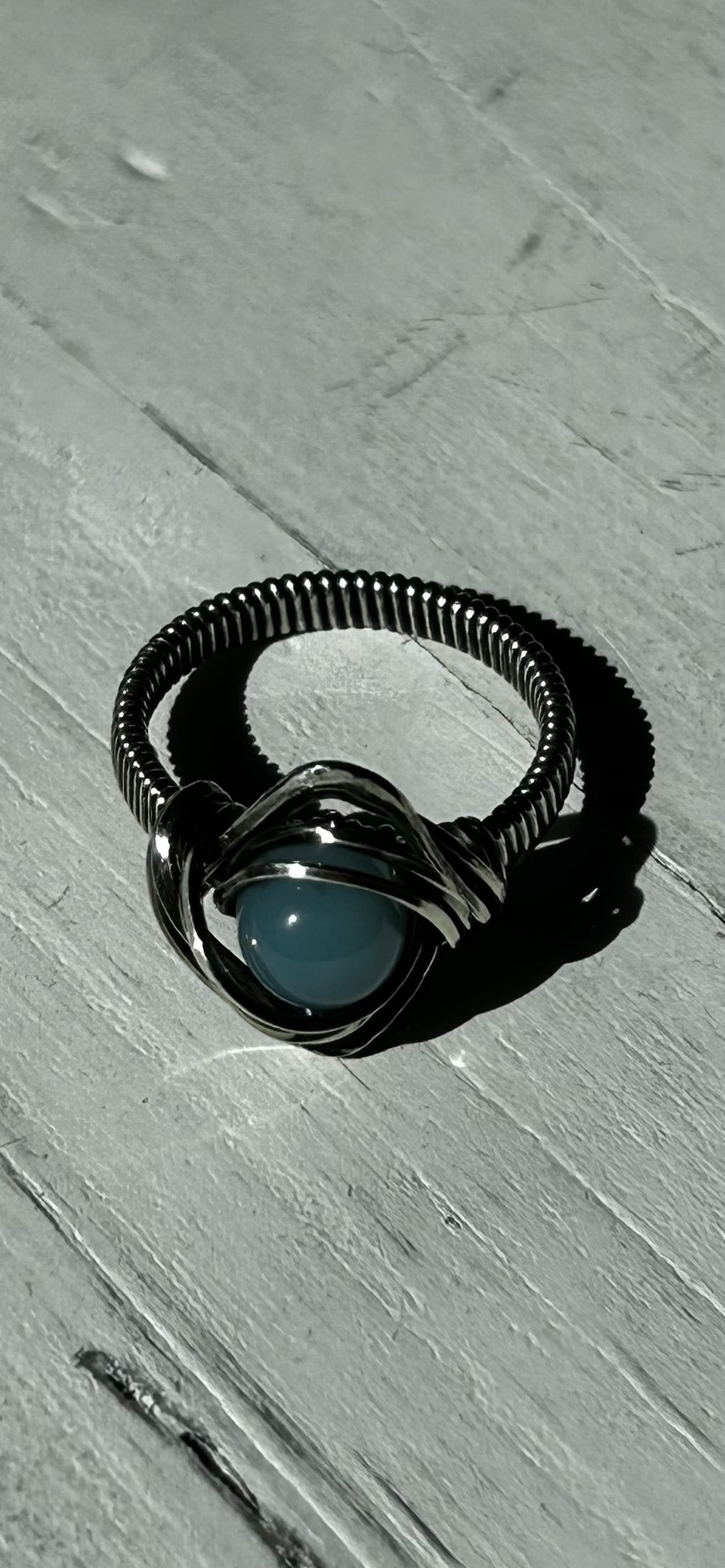 Peruvian Blue Opal Hammered Ring