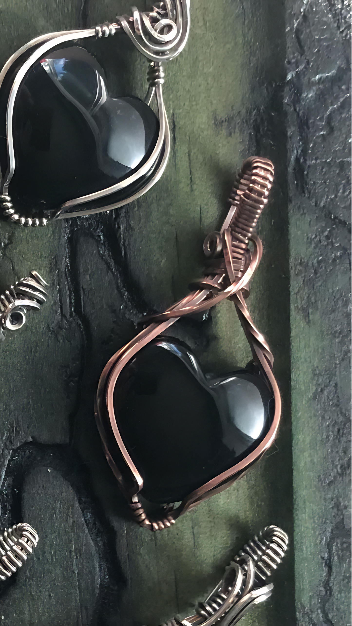 Black Obsidian Heart in Antiqued Copper