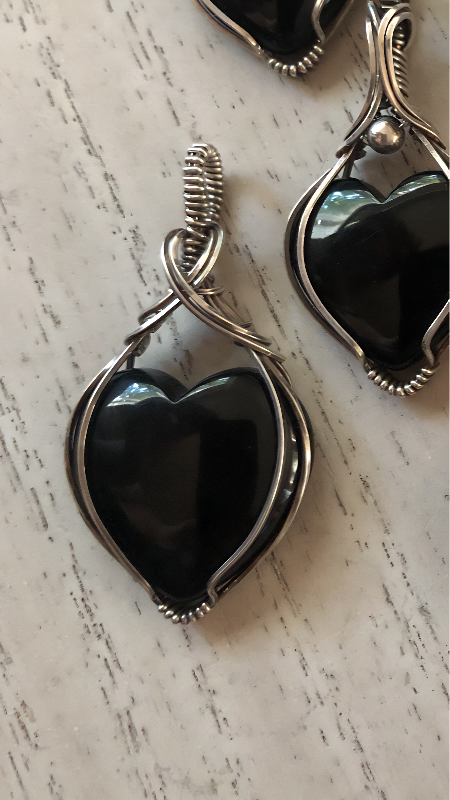 Black Onyx Heart Minimalist Antiqued Sterling Silver Necklace