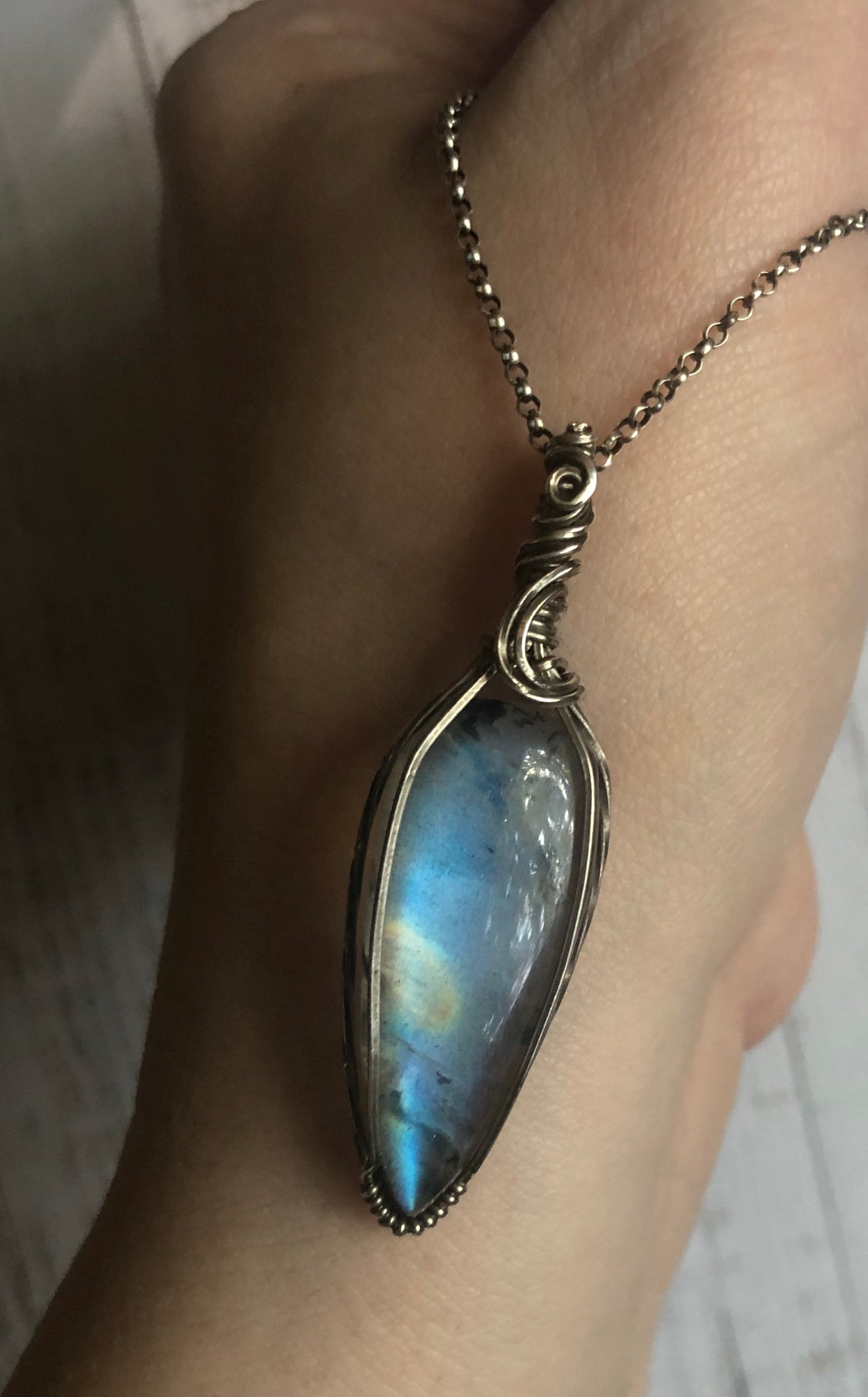 Rainbow Moonstone in Antiqued Sterling Silver ✨FULL FLASH✨