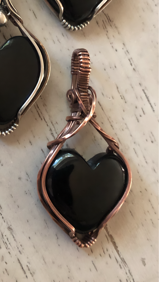 Black Obsidian Heart in Antiqued Copper