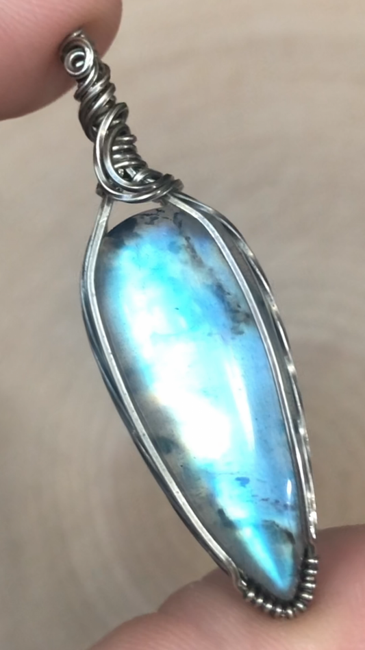 Rainbow Moonstone in Antiqued Sterling Silver ✨FULL FLASH✨