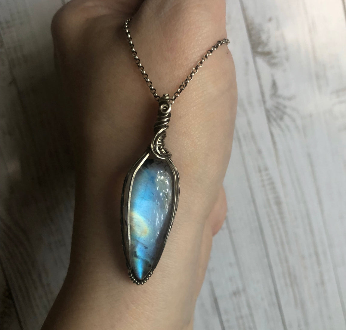 Rainbow Moonstone in Antiqued Sterling Silver ✨FULL FLASH✨