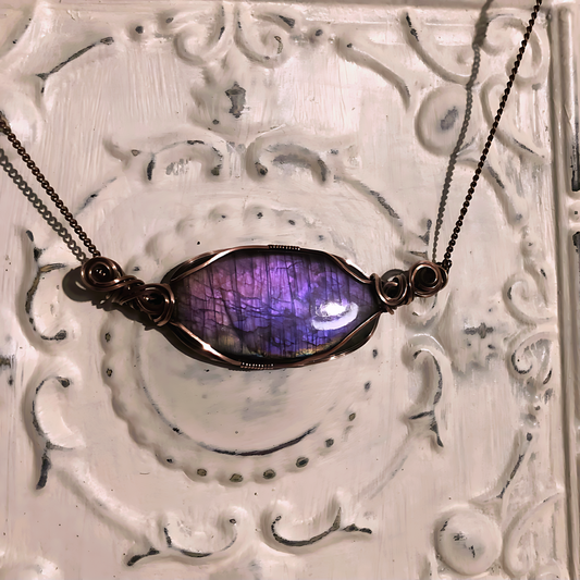 Electric Purple/ Pink Labradorite Antiqued Copper Necklace