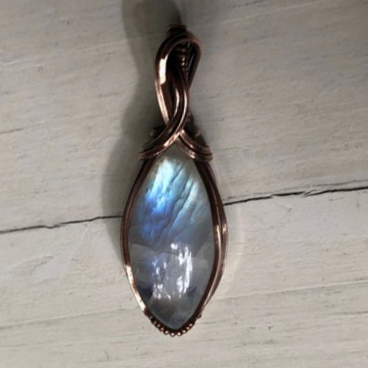 Rainbow Moonstone in Antiqued Copper Necklace