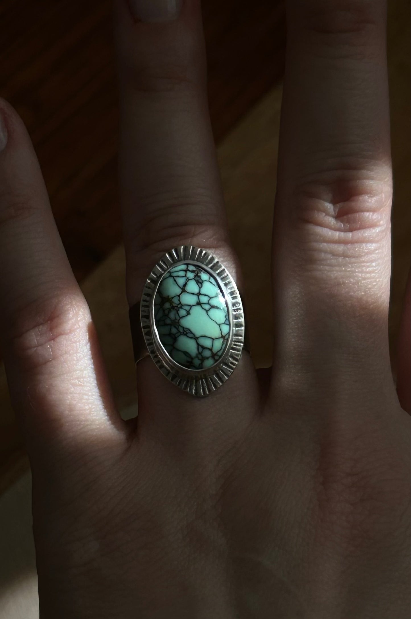 High Grade Snowville Varacite Silver Ring 7-7.5