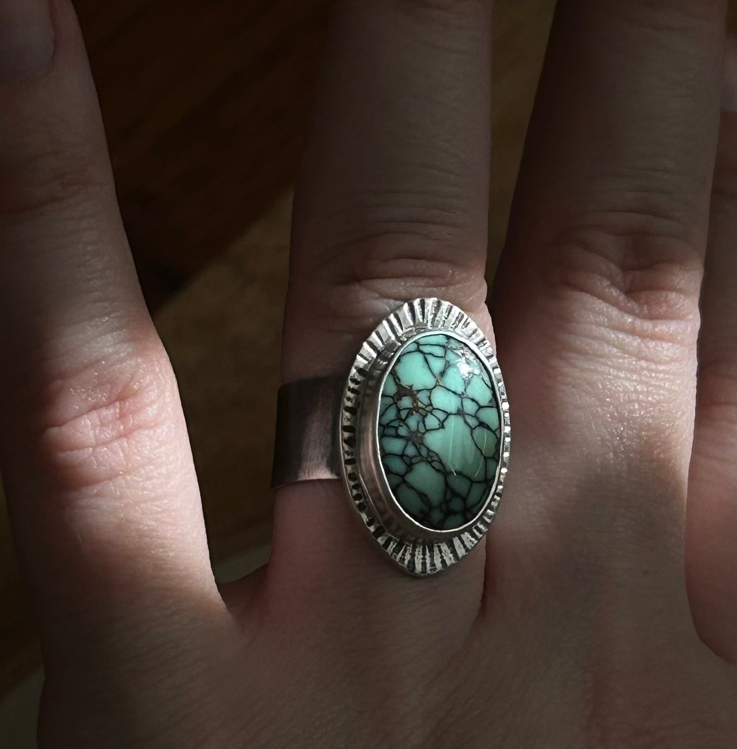 High Grade Snowville Varacite Silver Ring 7-7.5