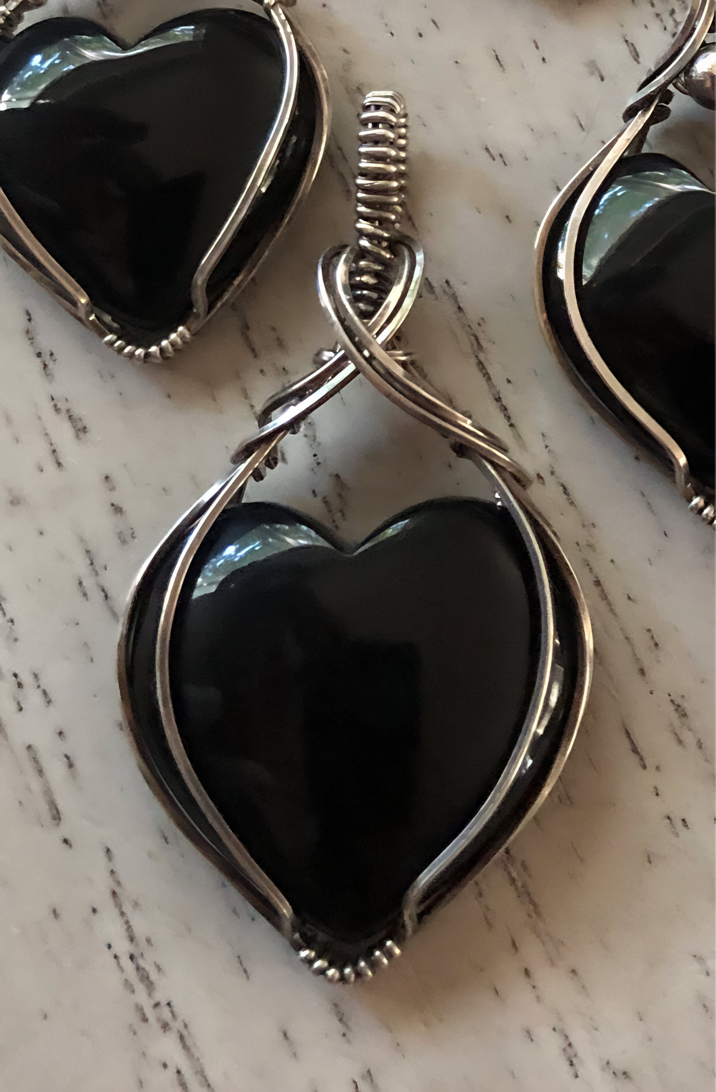 Black Onyx Heart Minimalist Antiqued Sterling Silver Necklace