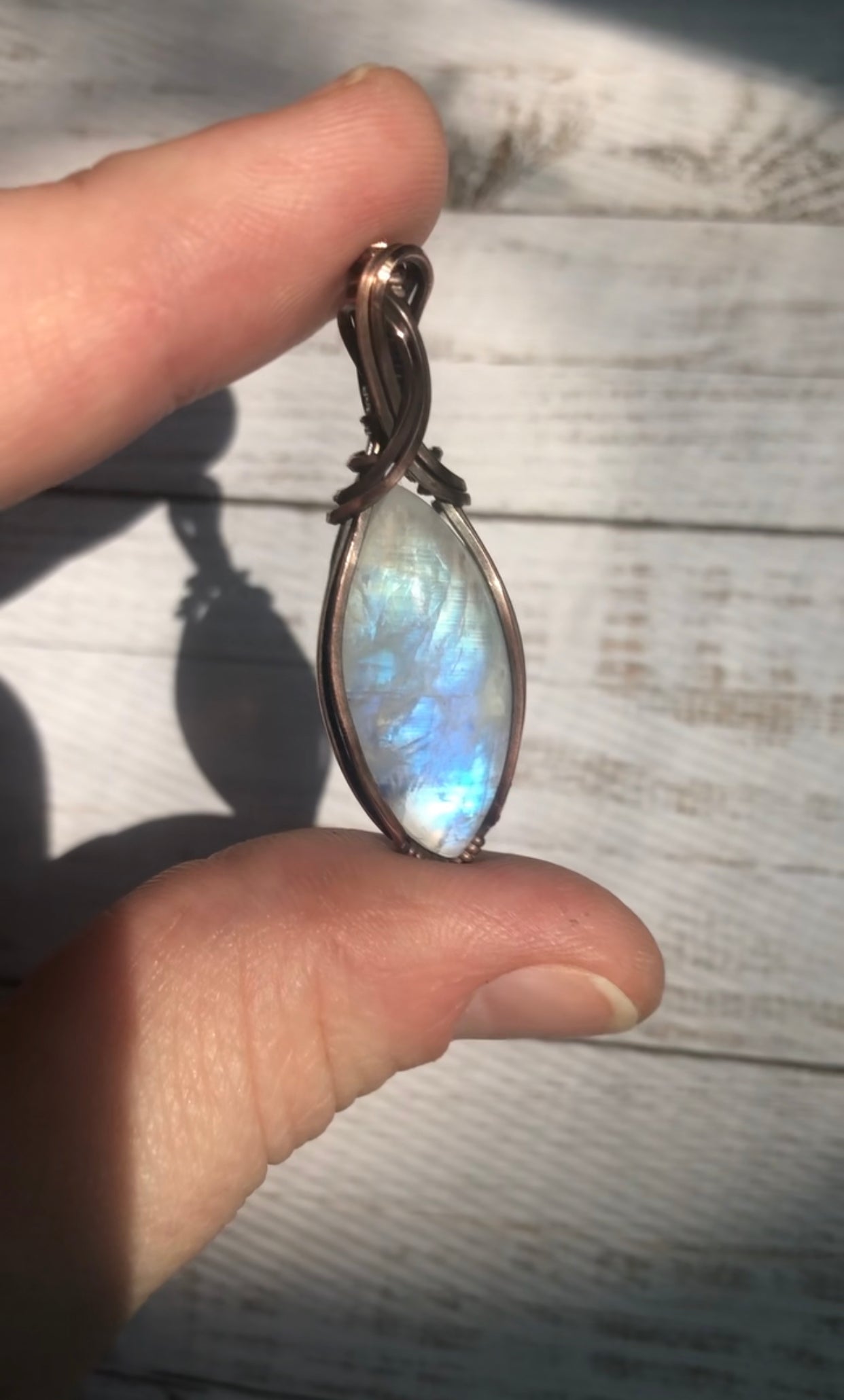 Rainbow Moonstone in Antiqued Copper Necklace