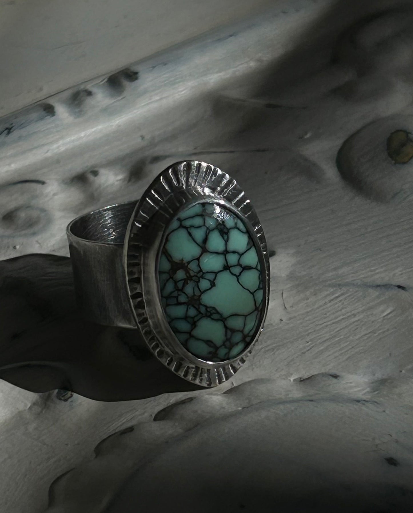 High Grade Snowville Varacite Silver Ring 7-7.5