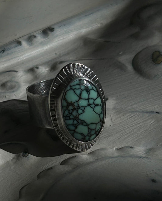 High Grade Snowville Varacite Silver Ring 7-7.5