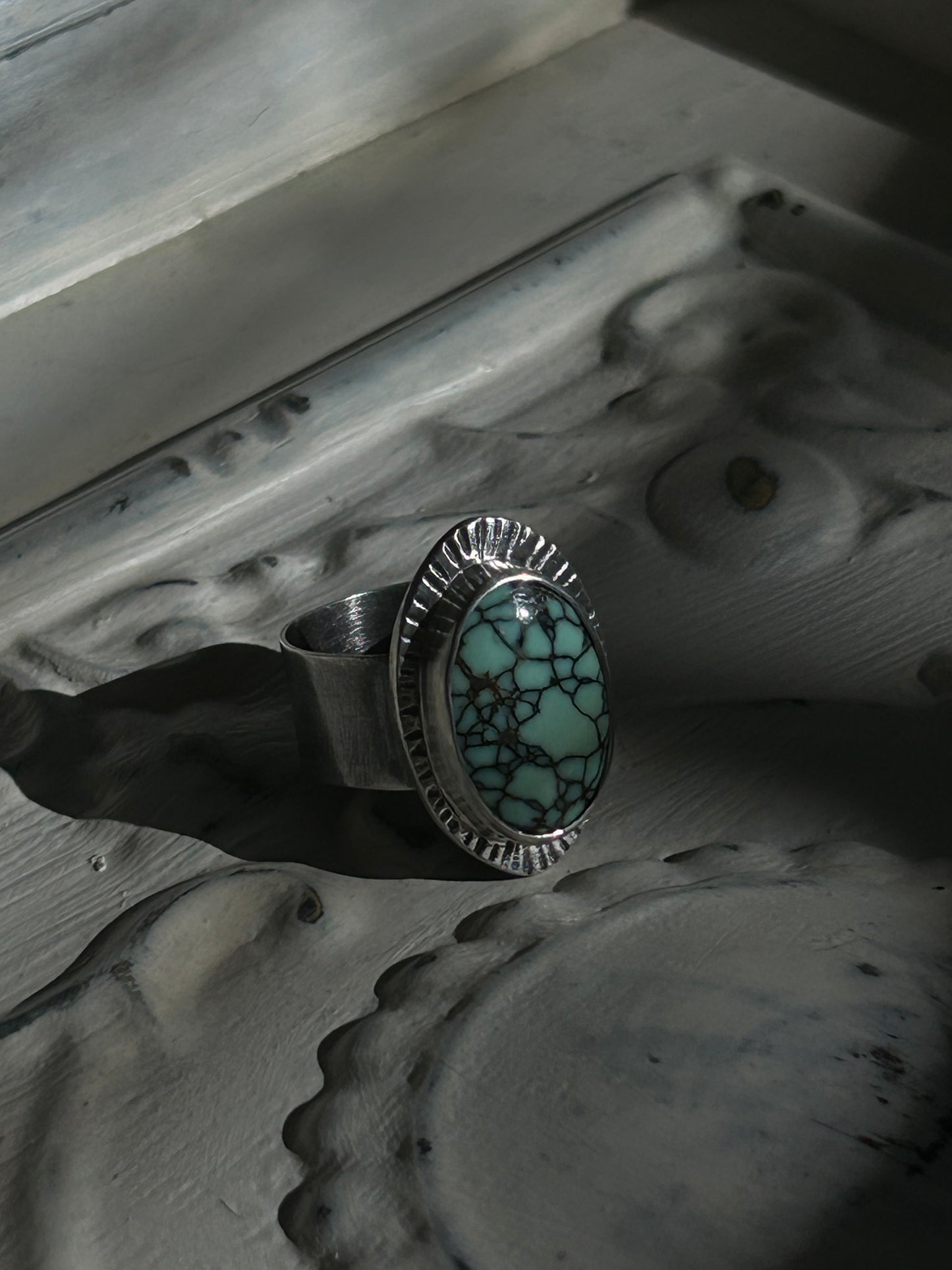 High Grade Snowville Varacite Silver Ring 7-7.5
