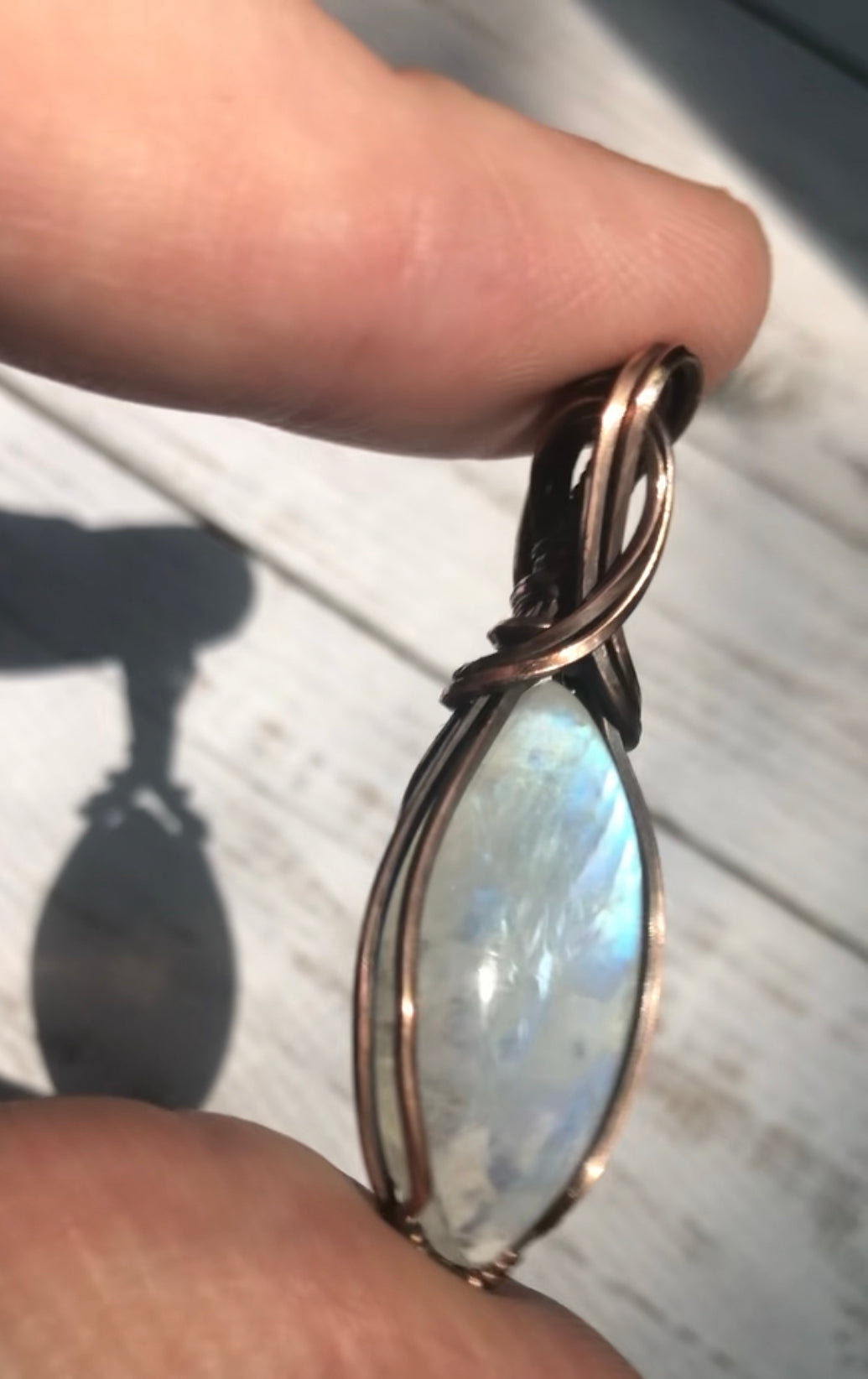 Rainbow Moonstone in Antiqued Copper Necklace