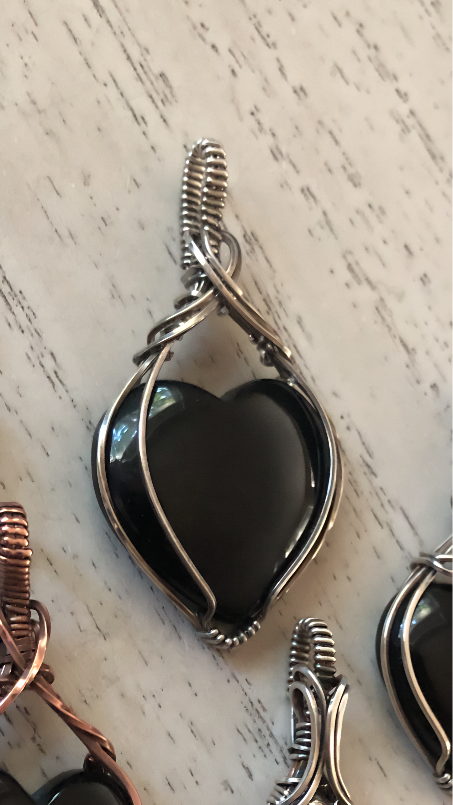 Black Onyx Heart Minimalist Antiqued Sterling Silver Necklace