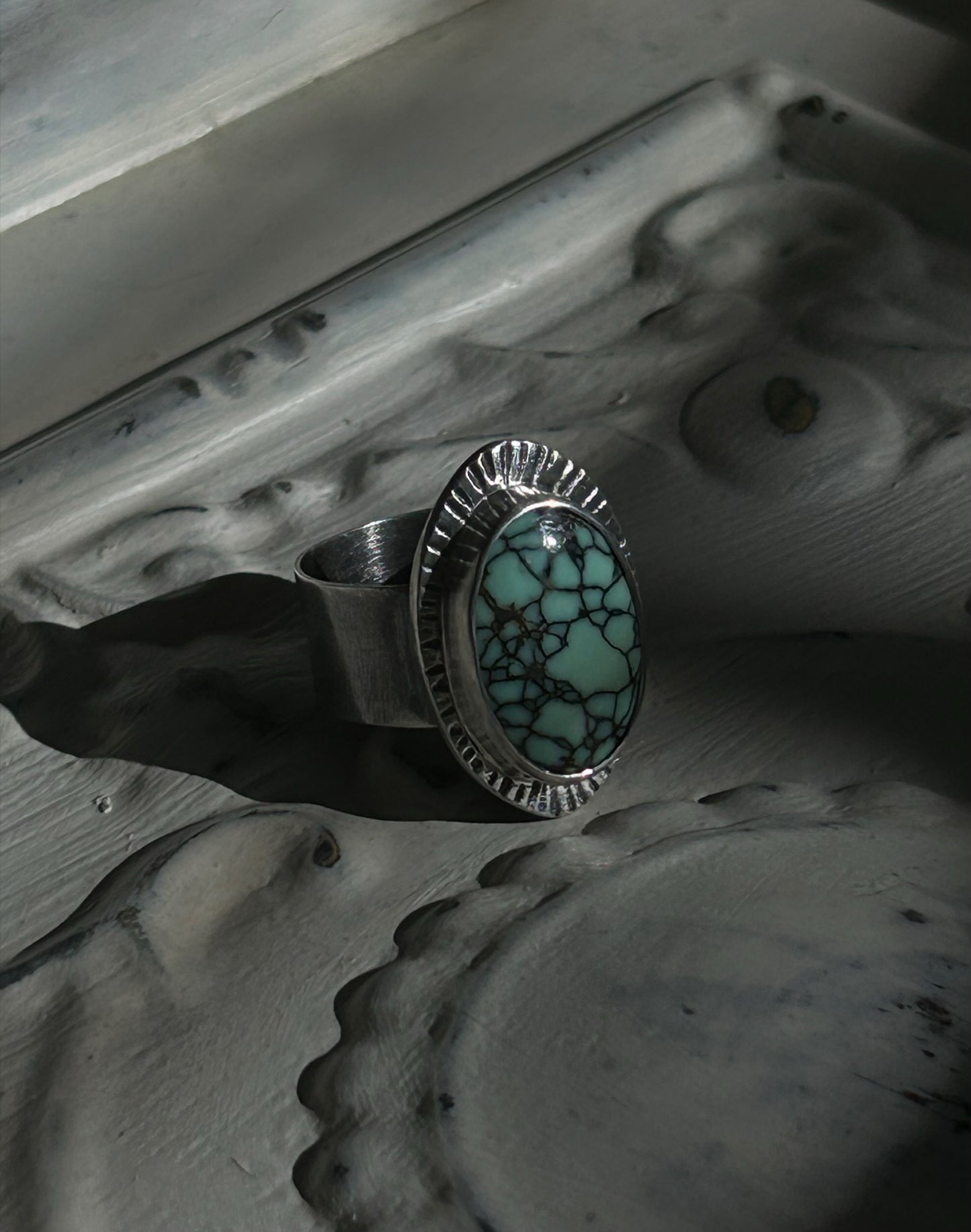 High Grade Snowville Varacite Silver Ring 7-7.5