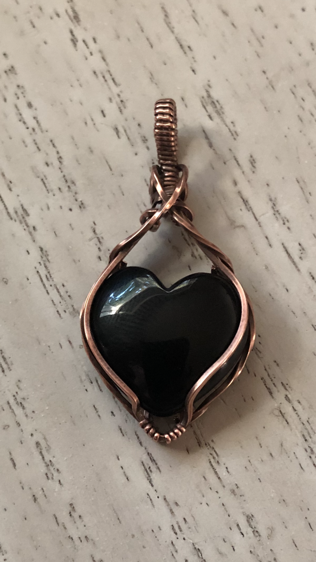 Black Obsidian Heart in Antiqued Copper